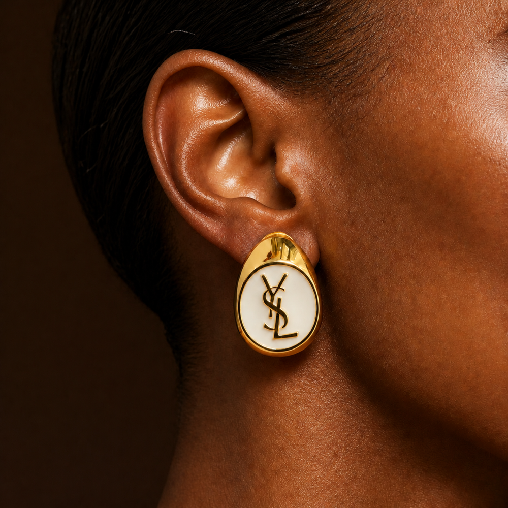 Cream monogram earrings