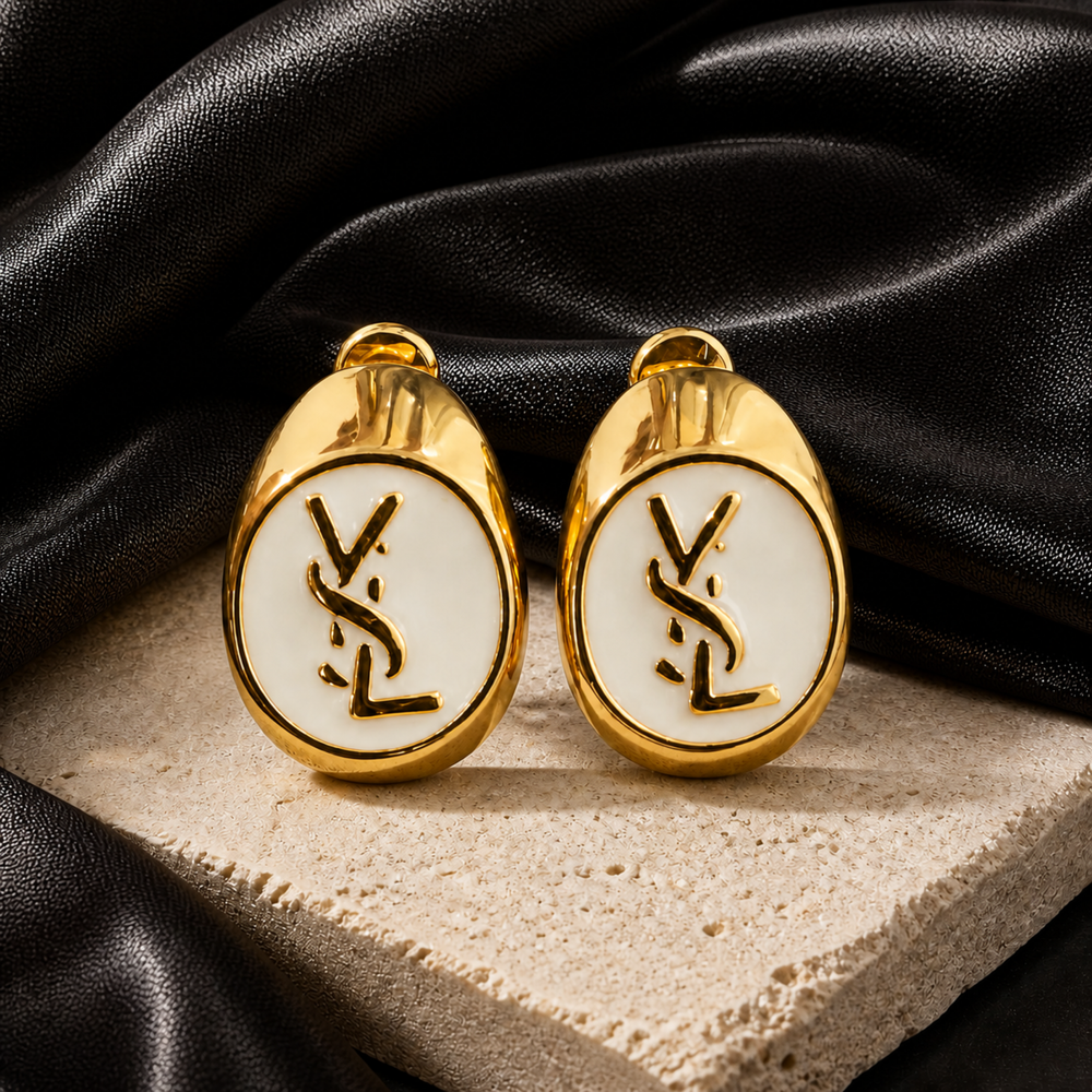 Cream monogram earrings