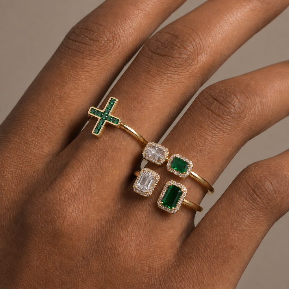 Green clear ring set