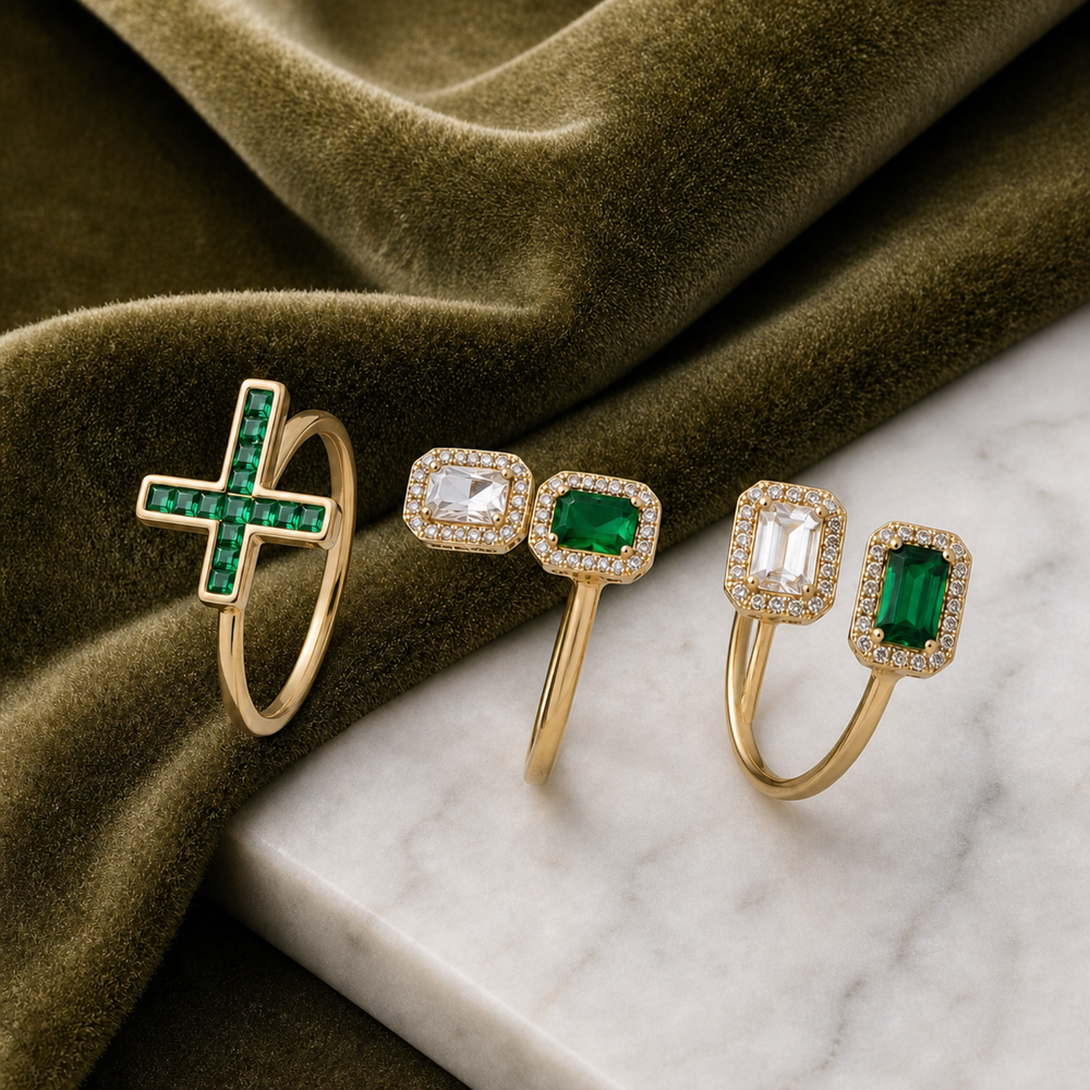 Green clear ring set