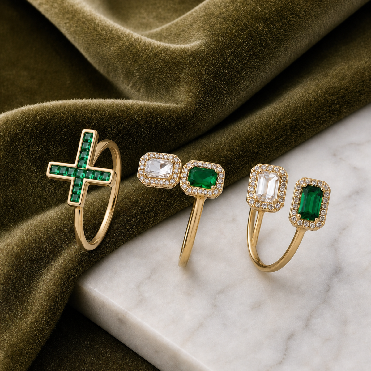 Green clear ring set