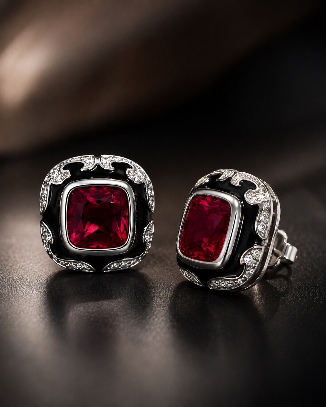 Ruby red cushion studs