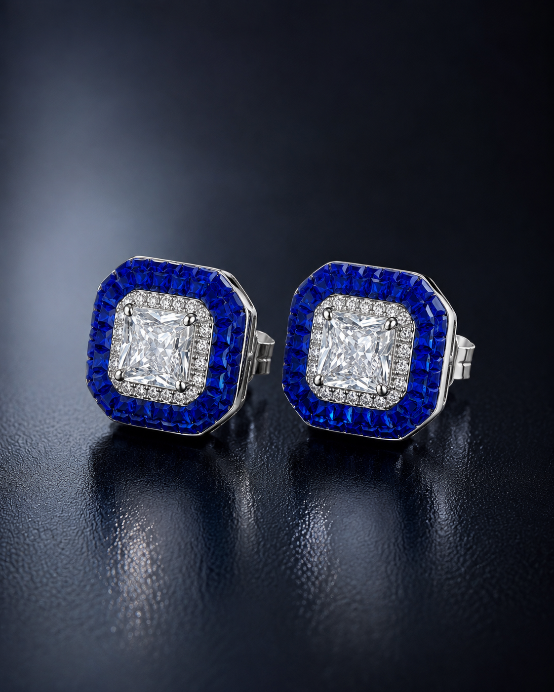 Royal blue cushion studs