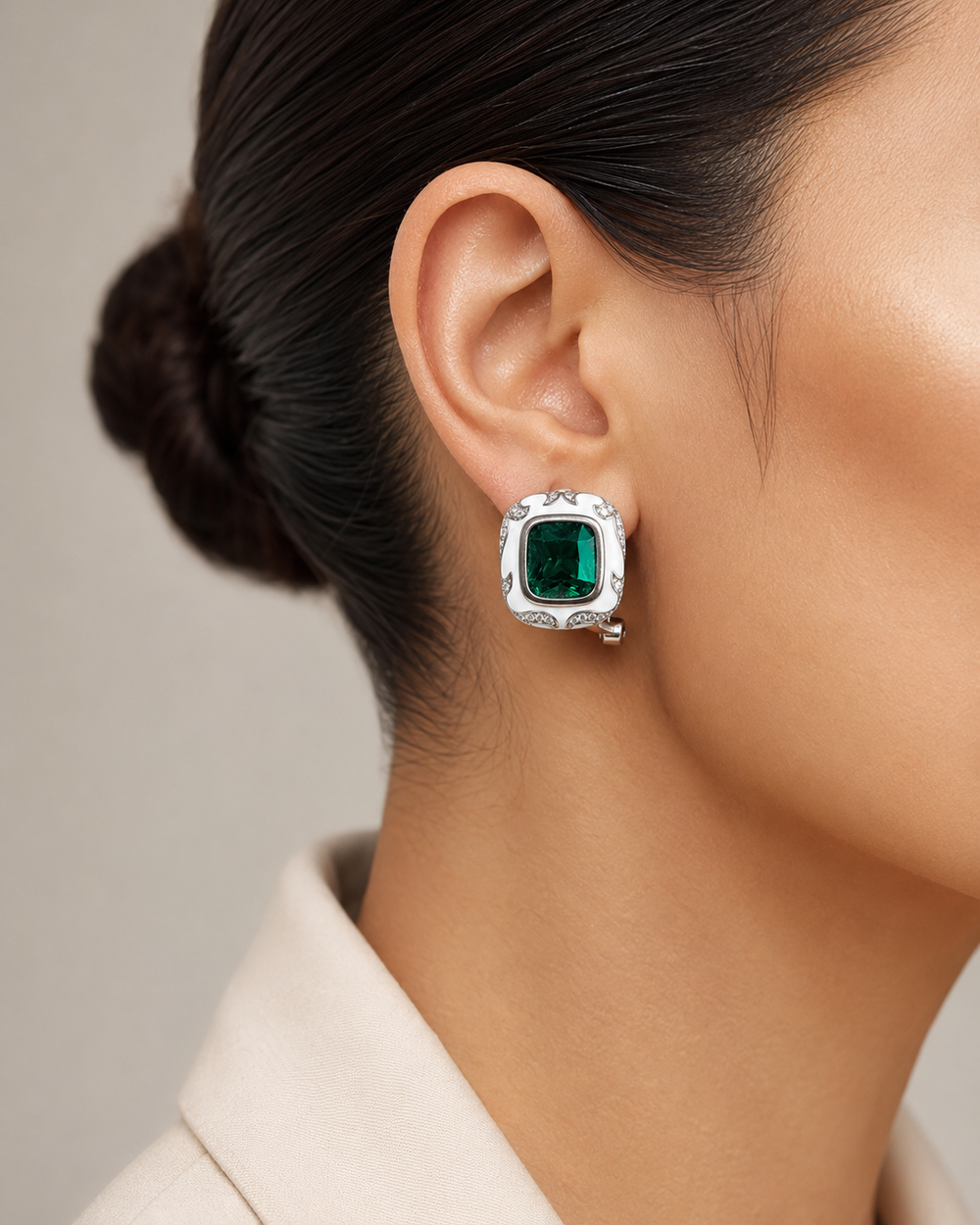 Emerald cushion studs