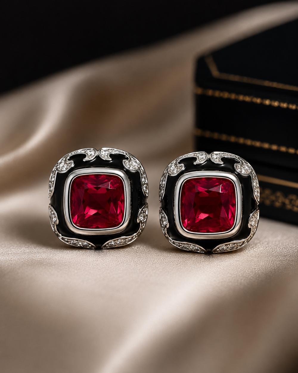 Ruby red cushion studs