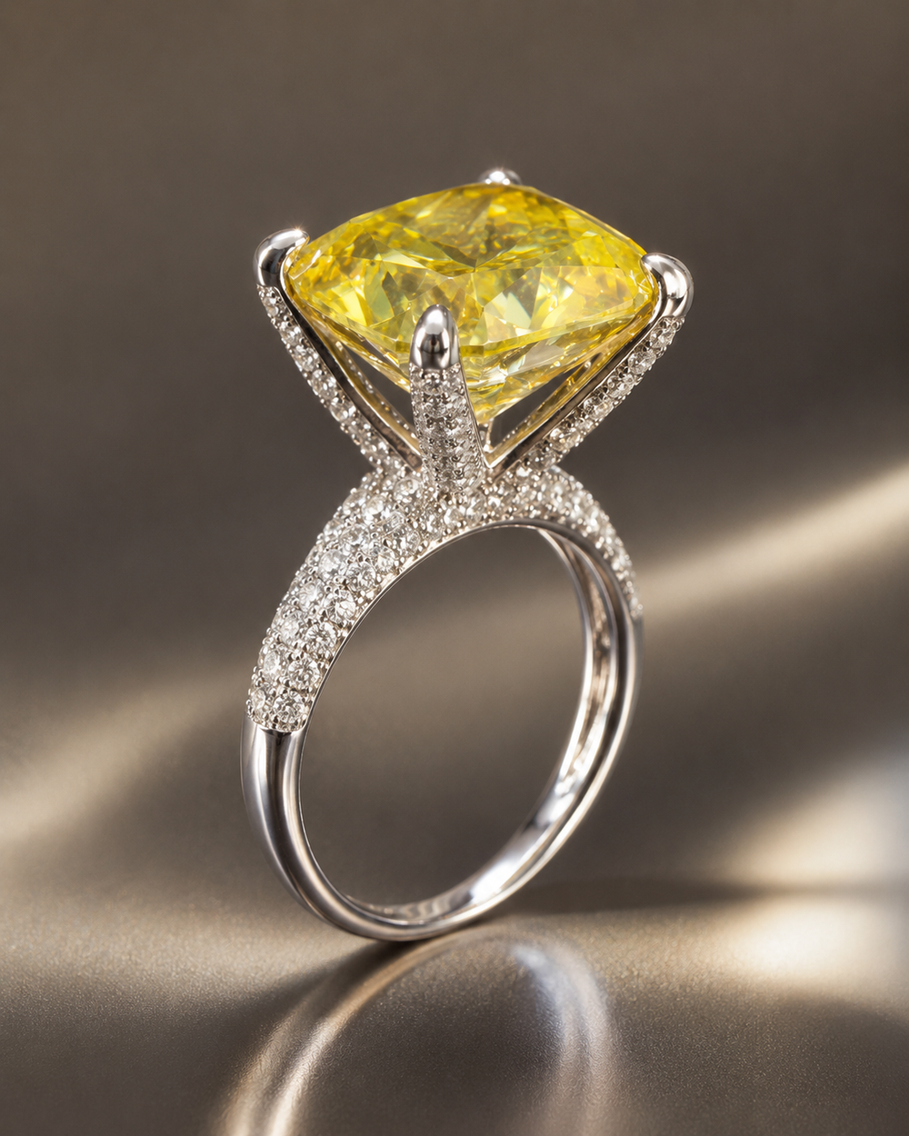 Radiant yellow diamond ring