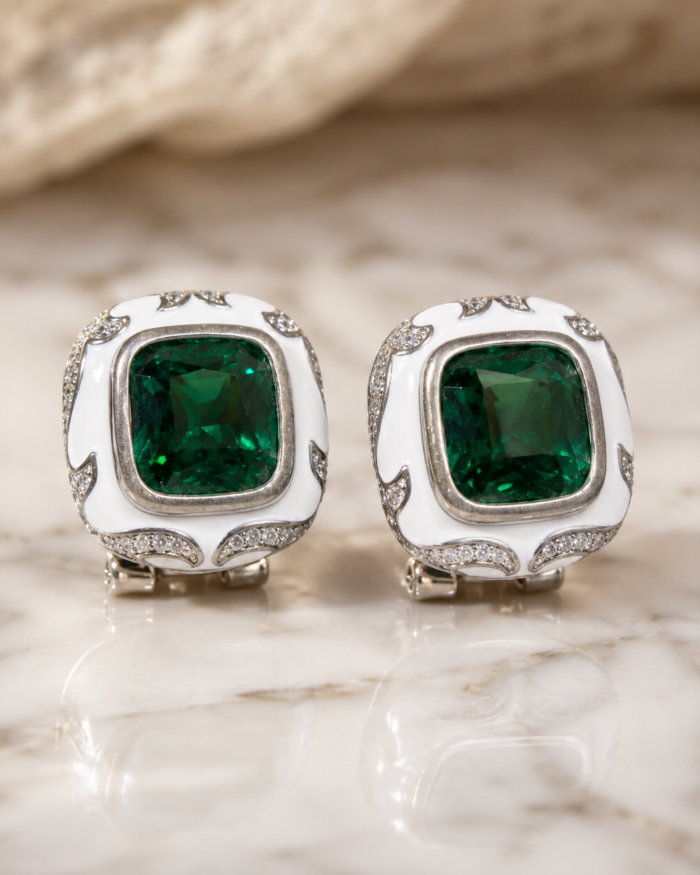 Emerald cushion studs