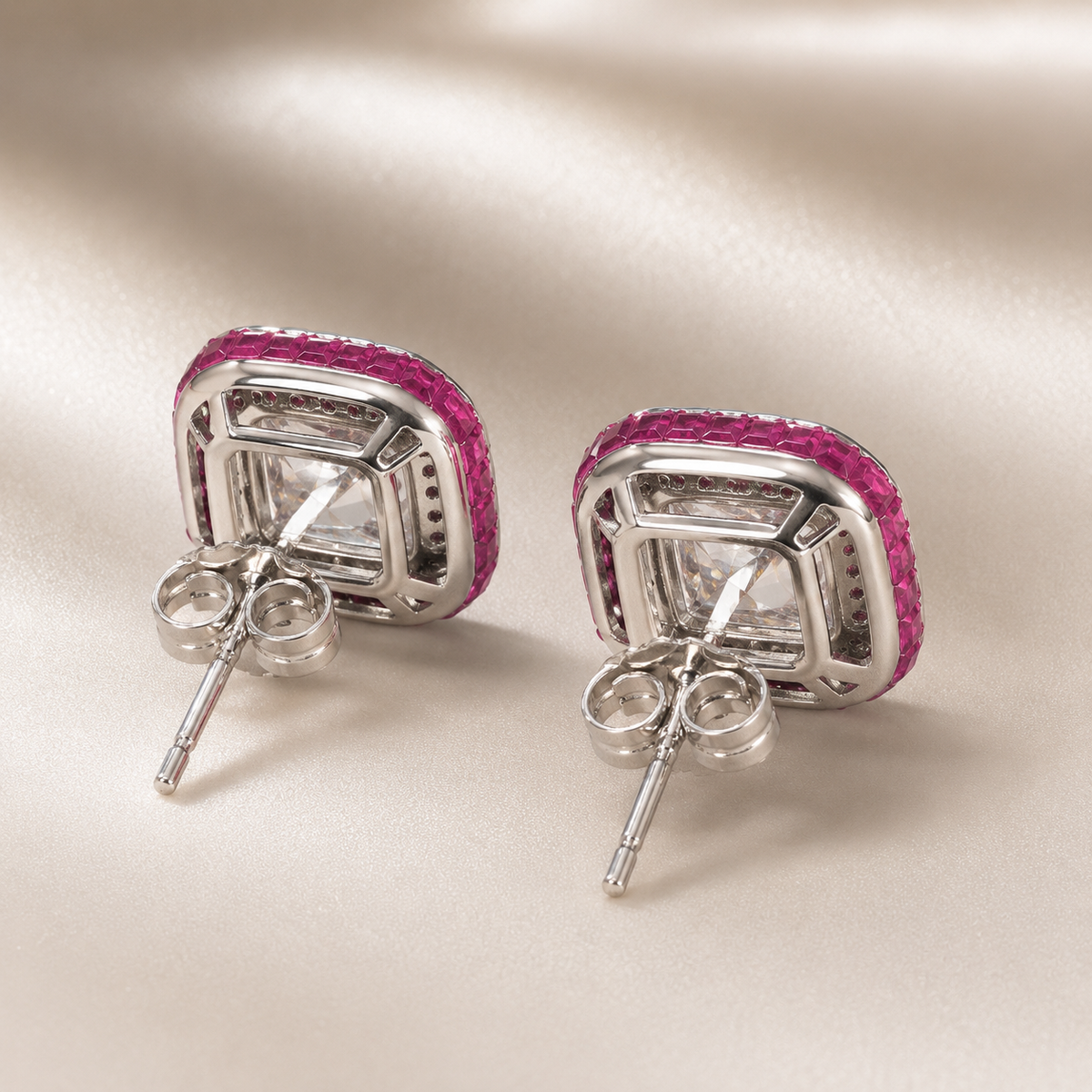 Sapphire sparkle cushion studs