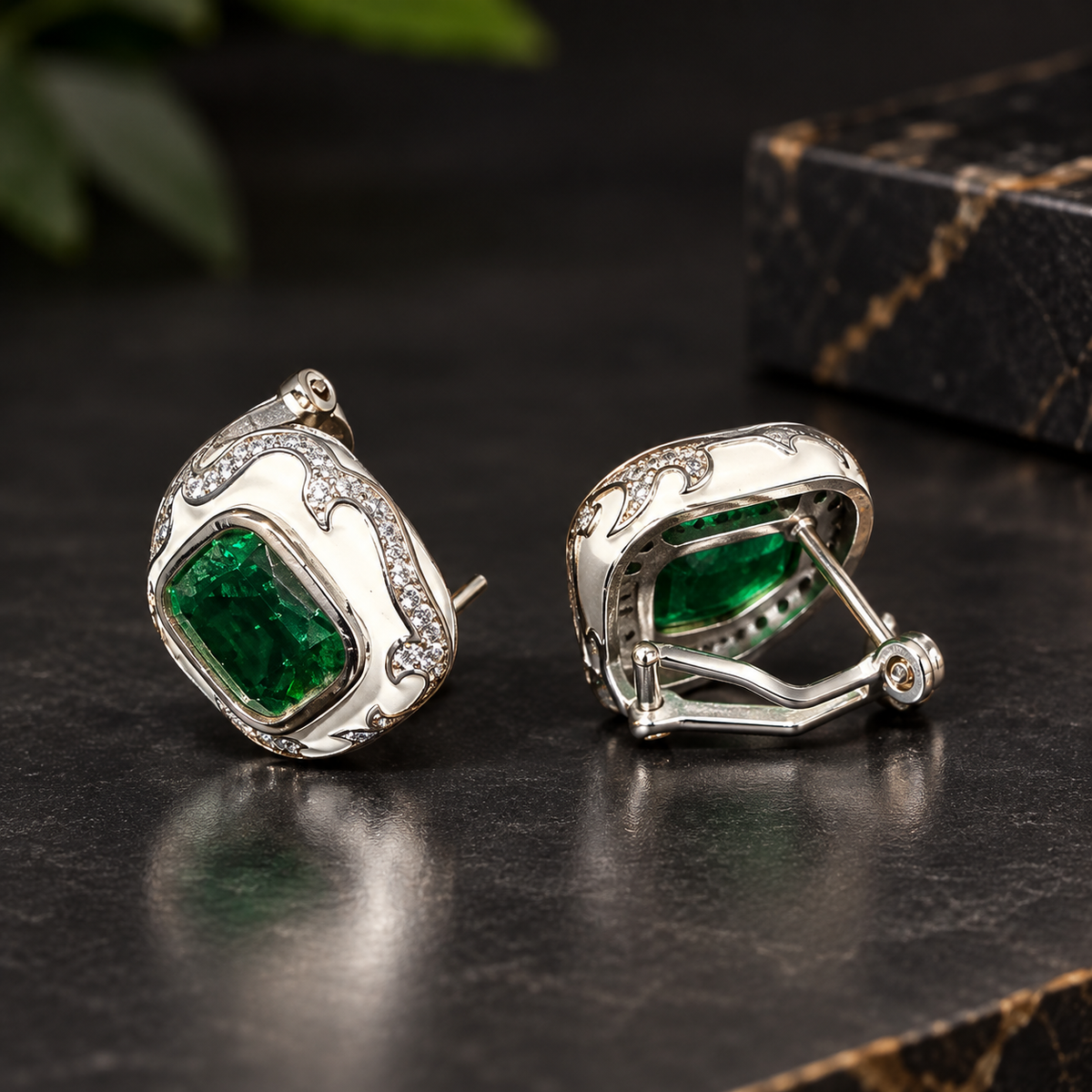Emerald cushion studs