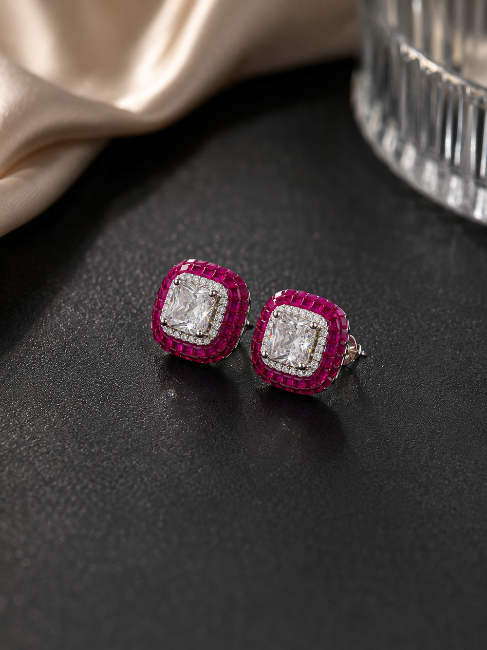 Sapphire sparkle cushion studs