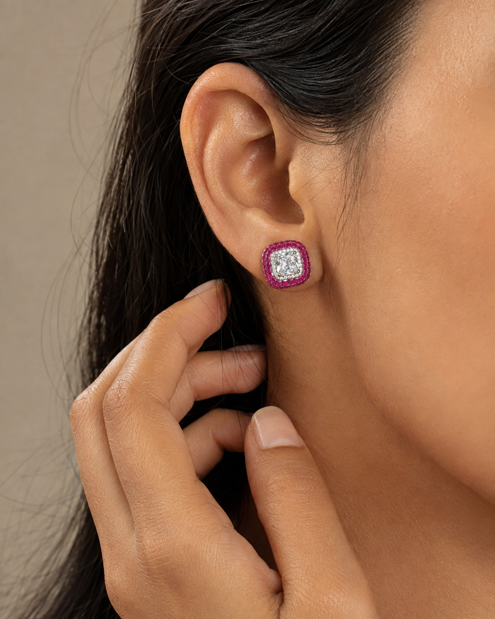 Sapphire sparkle cushion studs