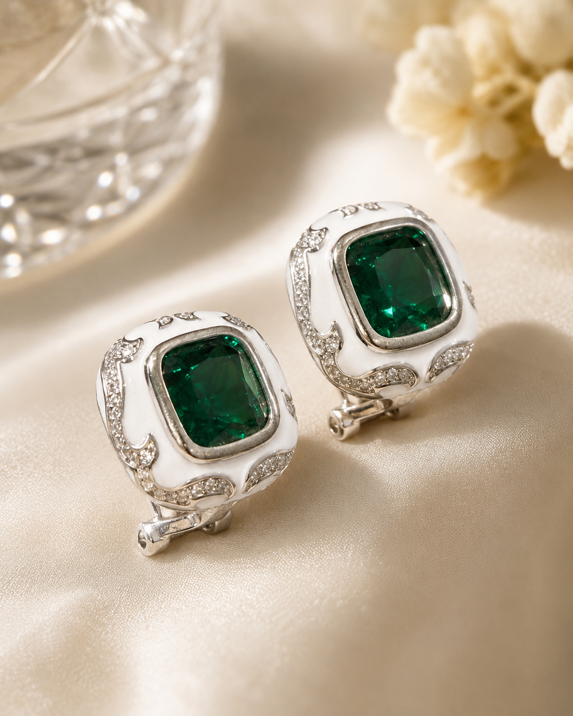 Emerald cushion studs