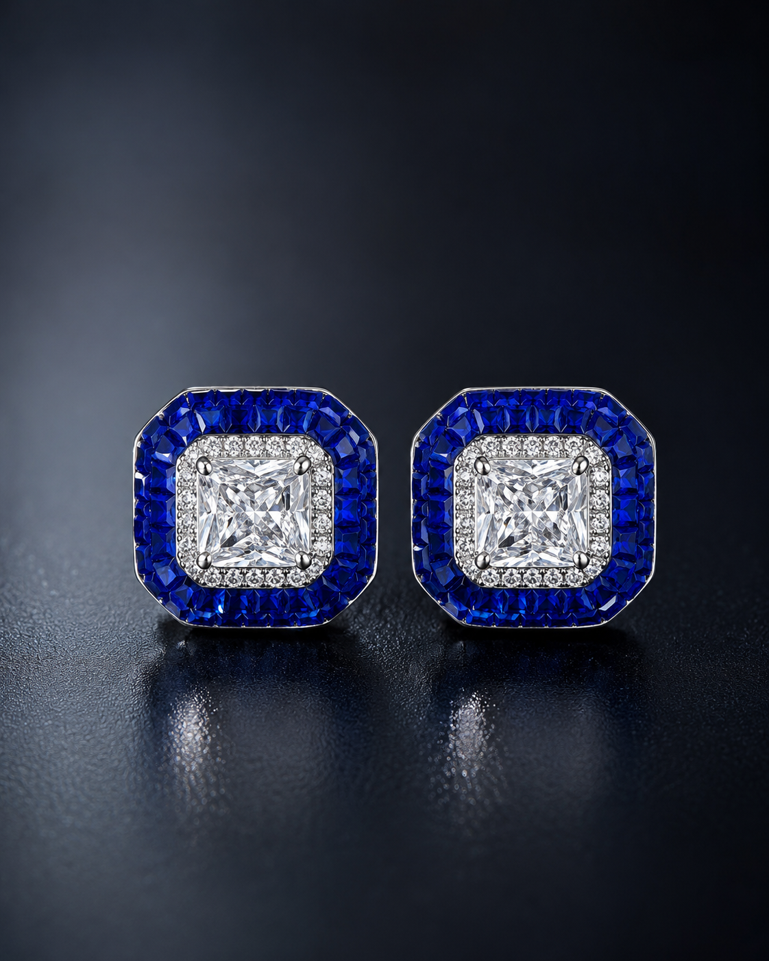 Royal blue cushion studs
