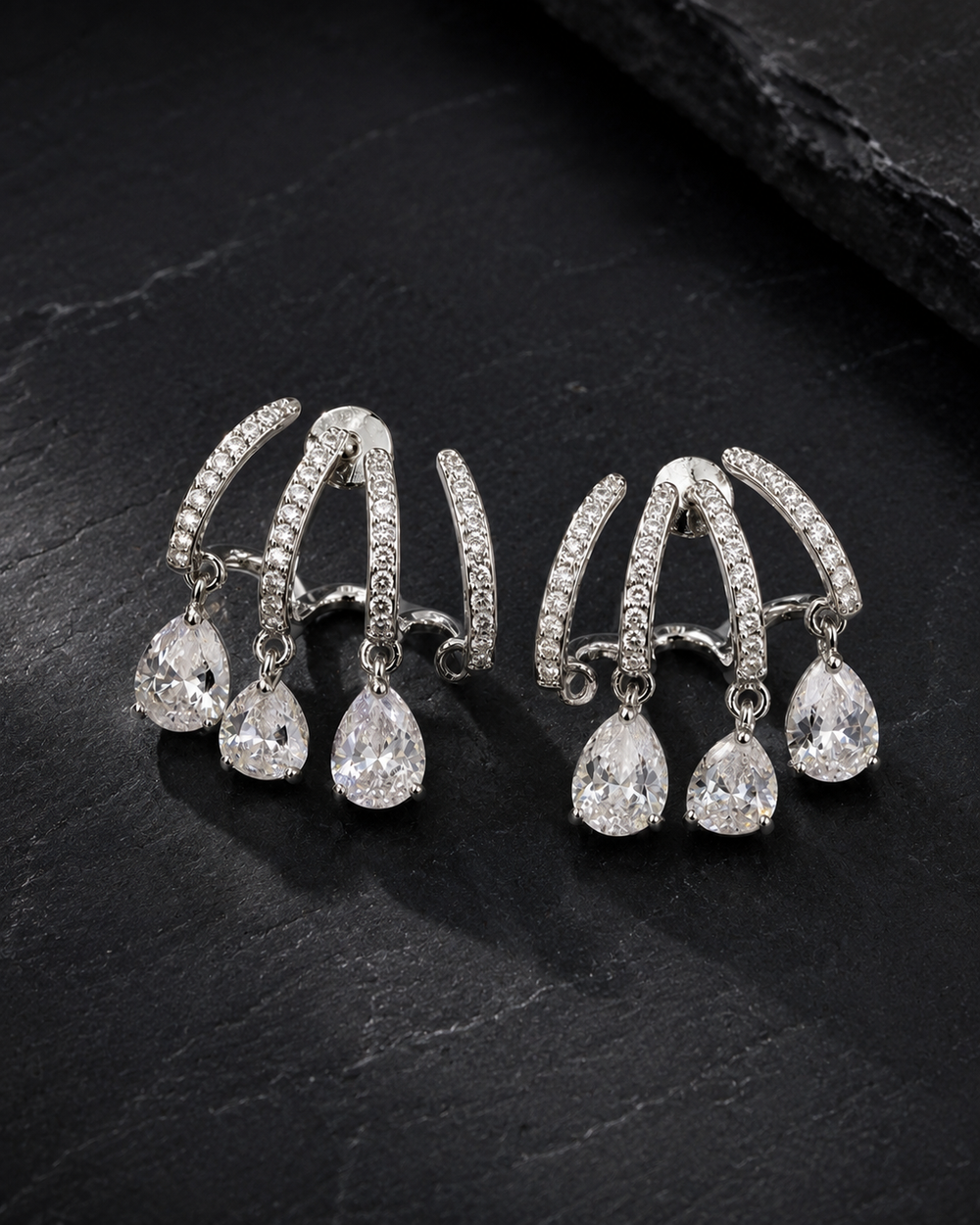 Sparkling arc & teardrop earrings