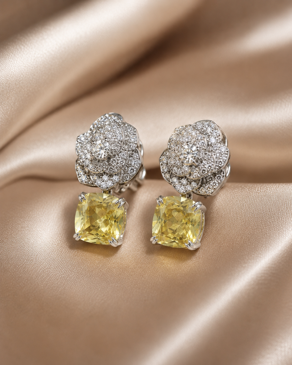 Cushion cut yellow drop earrings
