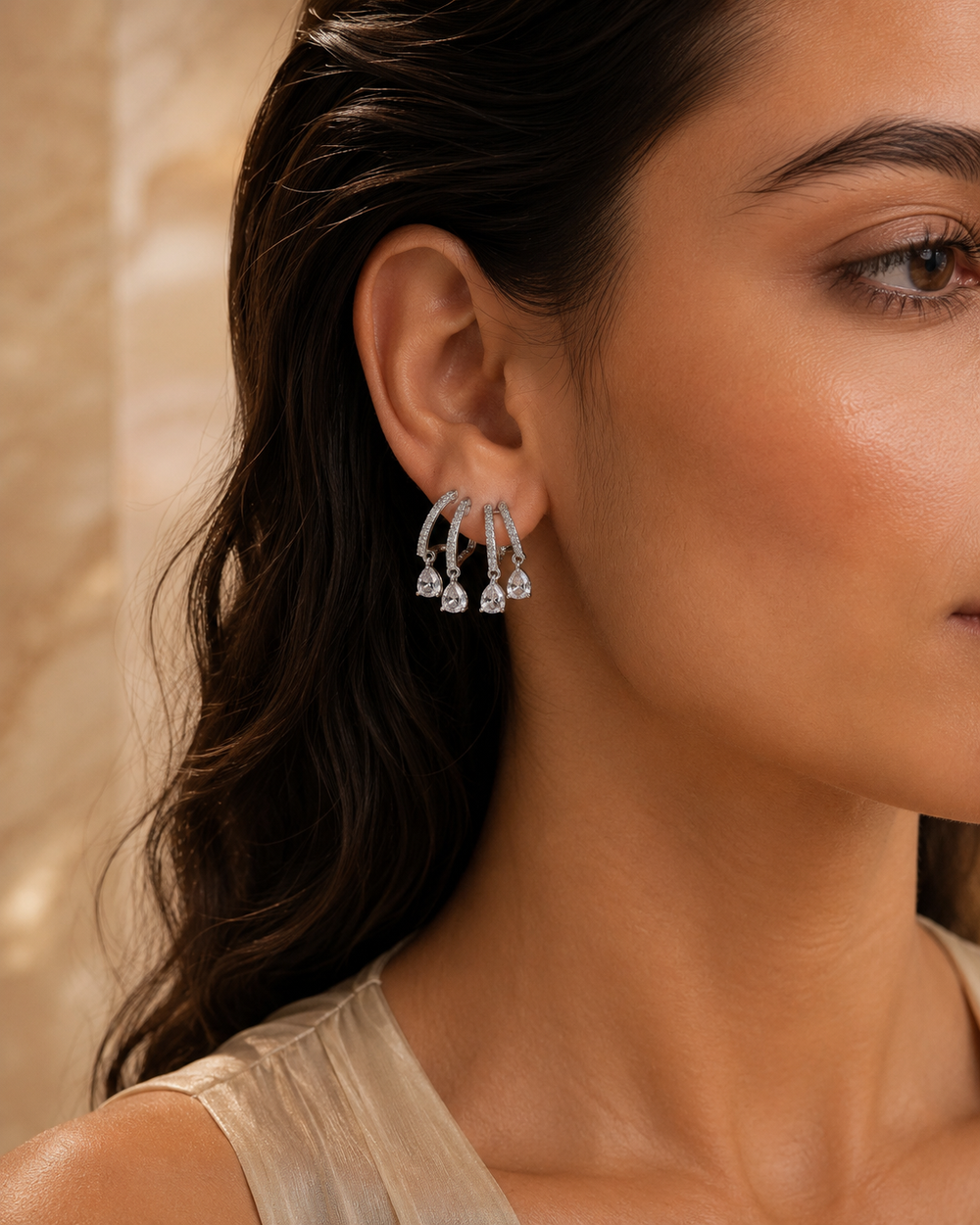 Sparkling arc & teardrop earrings
