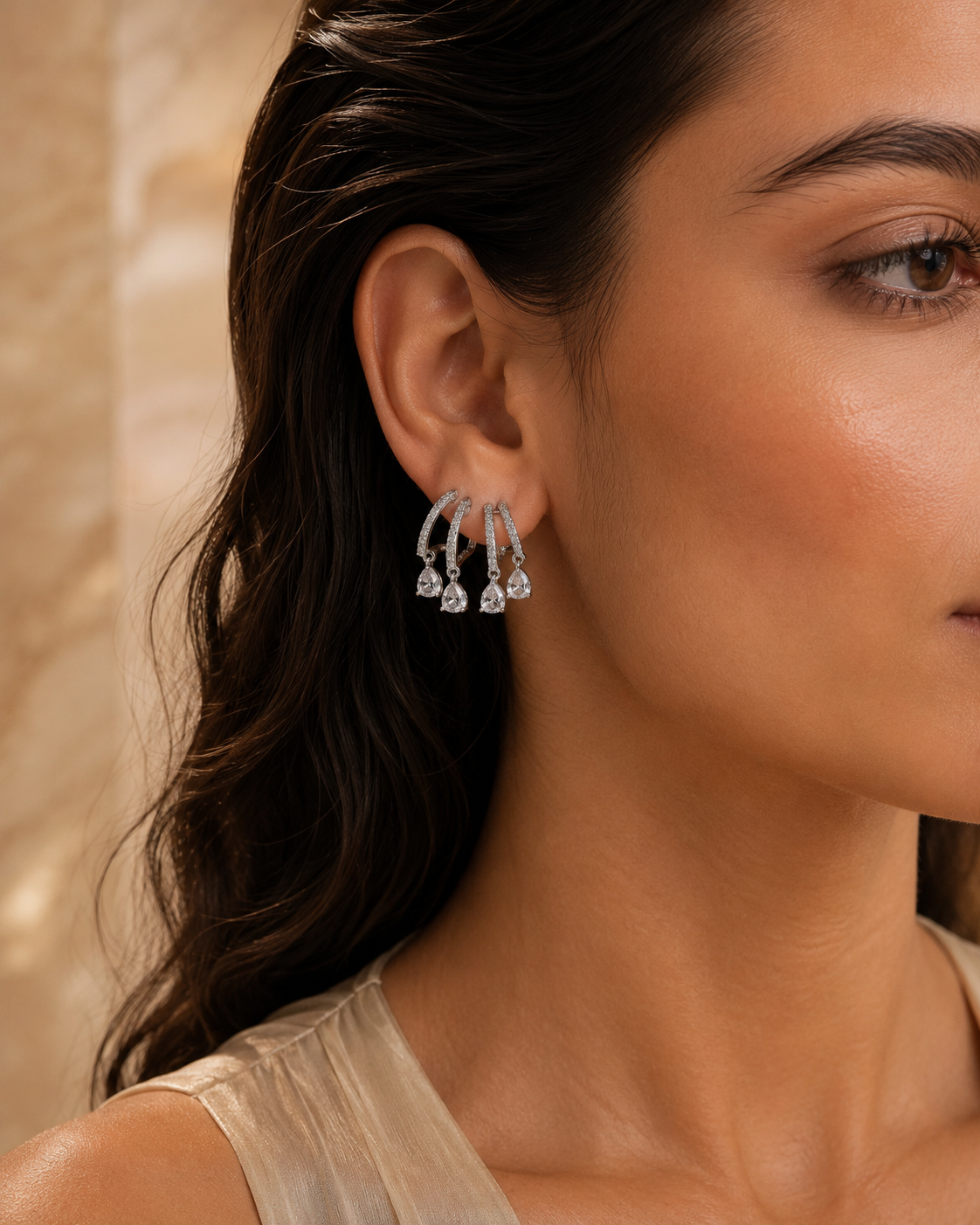 Sparkling arc & teardrop earrings