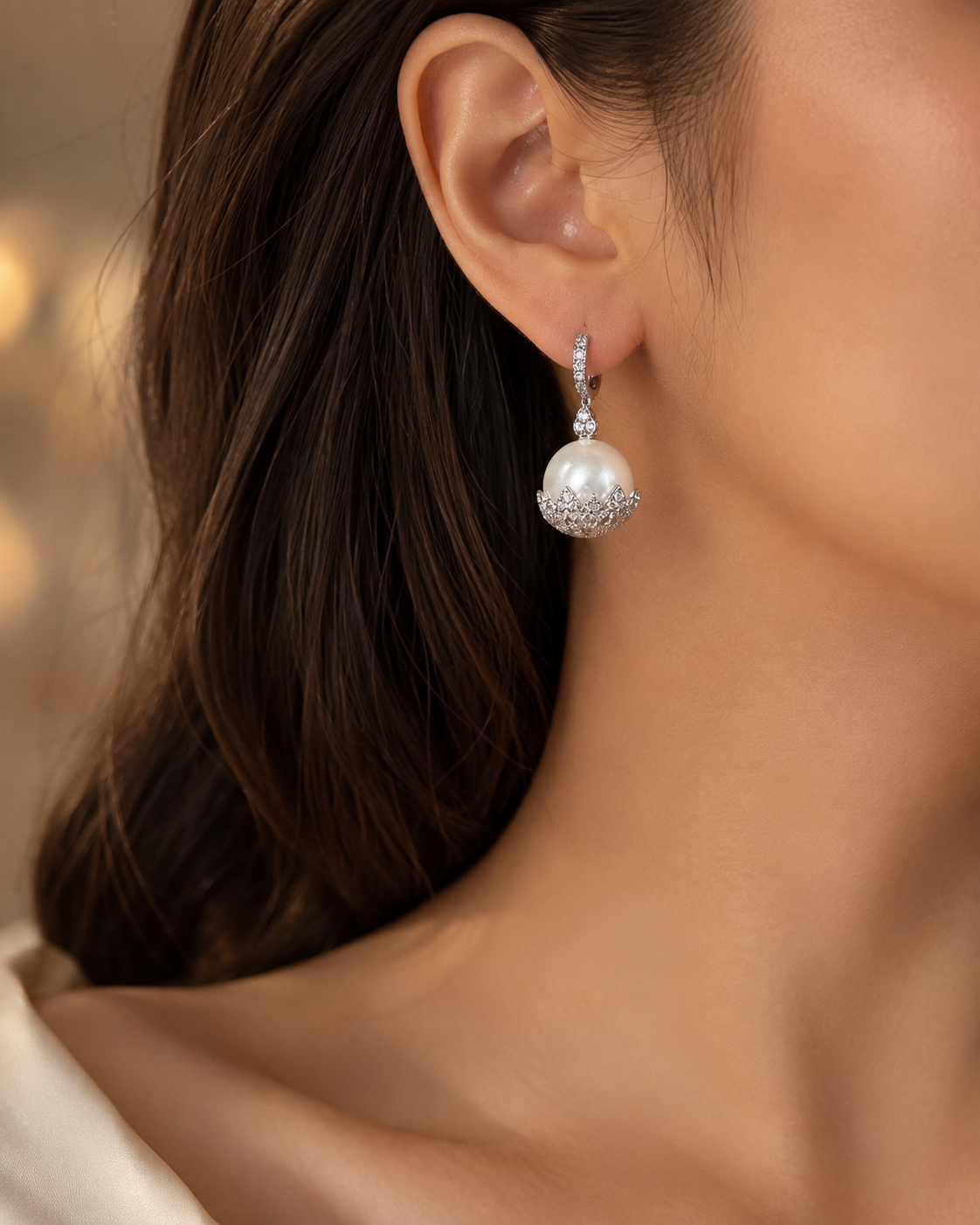 Pearl & crystal drop earrings